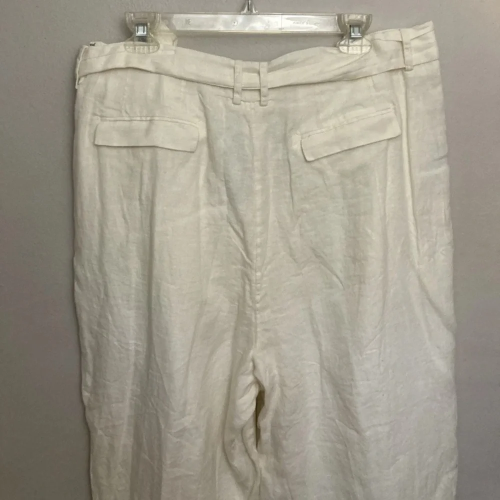 7-24 J Crew White 100% Linen Cropped Pants Wide Leg Belted 16 NWT NEW